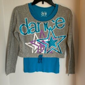 Justice long sleeve cropped “ dance”  t shirt with tank  girls size 14